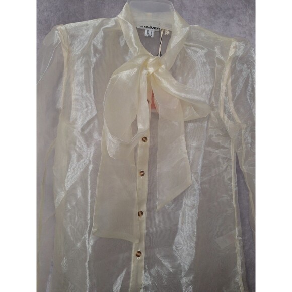 Unique 21 Pussybow Sheer Organza Blouse Sz 4 Button Up Long Sleeve Coquette - Picture 7 of 15